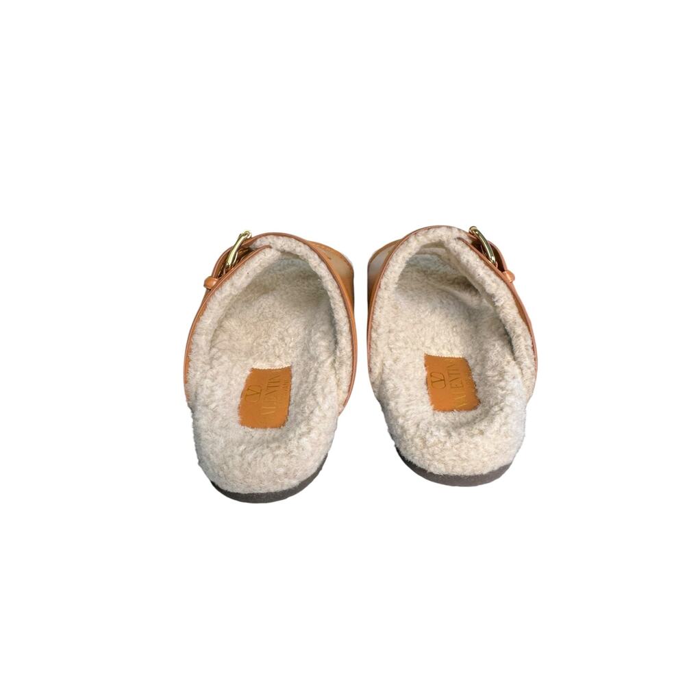 Valentino NIB Fussfriend Shearling Lined Leather Sandals in Brown Size 39.5 - Picture 10 of 14
